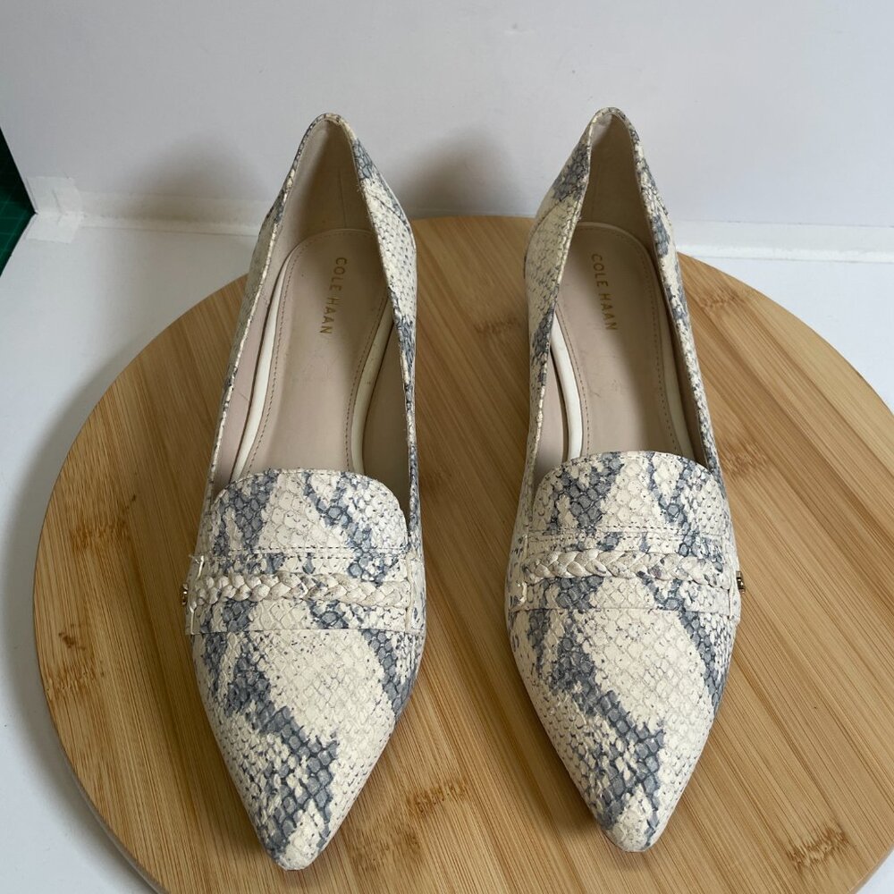Cole Haan Women 7 White Mabel Skimmer Snake Embossed Leather Pumps Pointed Toe - Picture 6 of 10